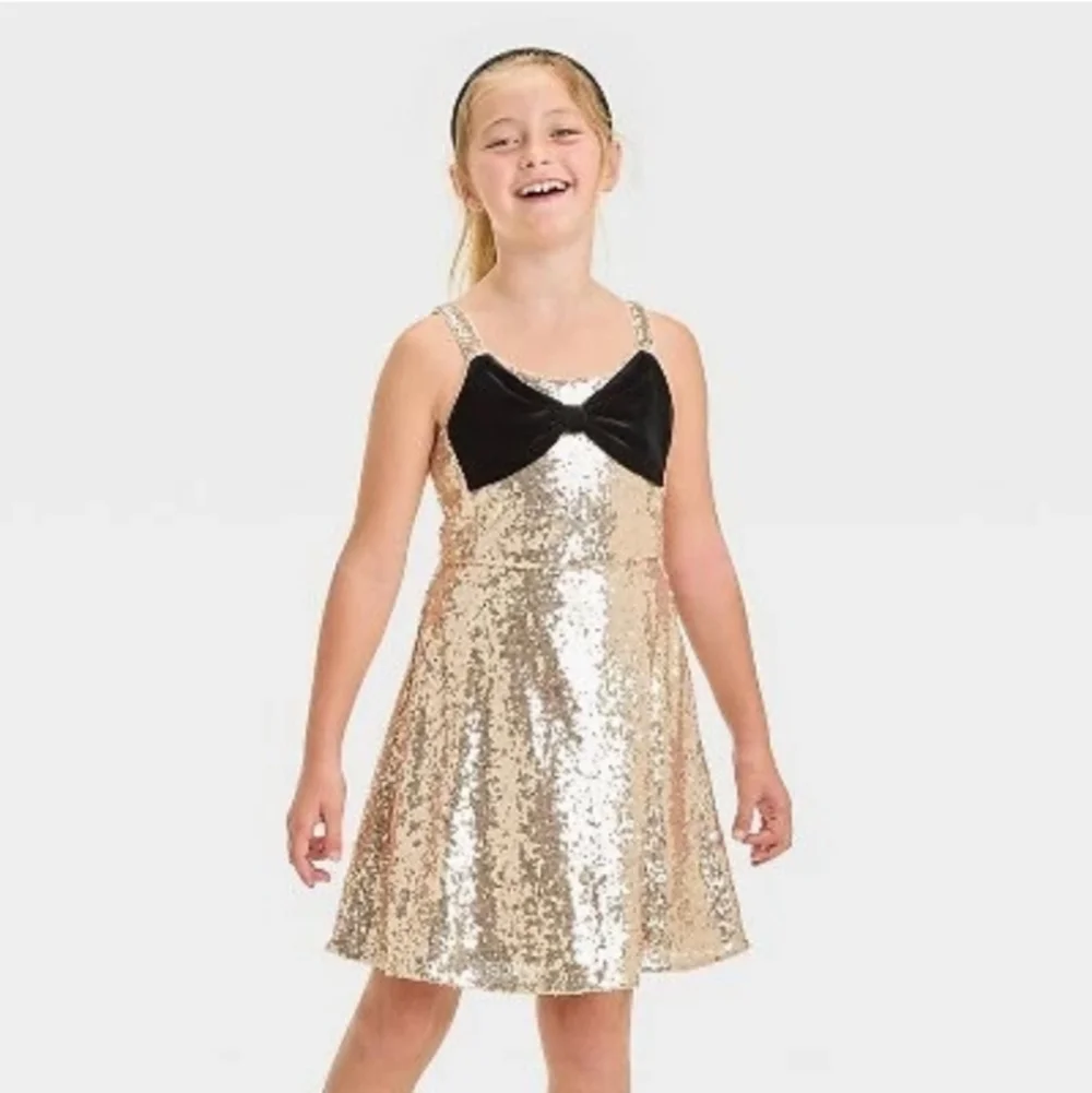 NWT Cat&Jack Sequin Dress W/Velvet Bow